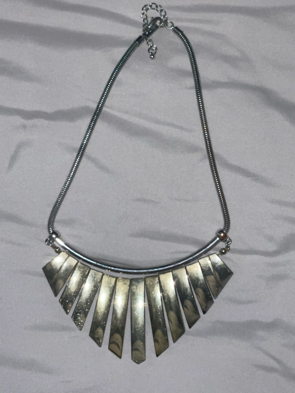 White House Black Market Silver-Gold Fan Fringe Necklace